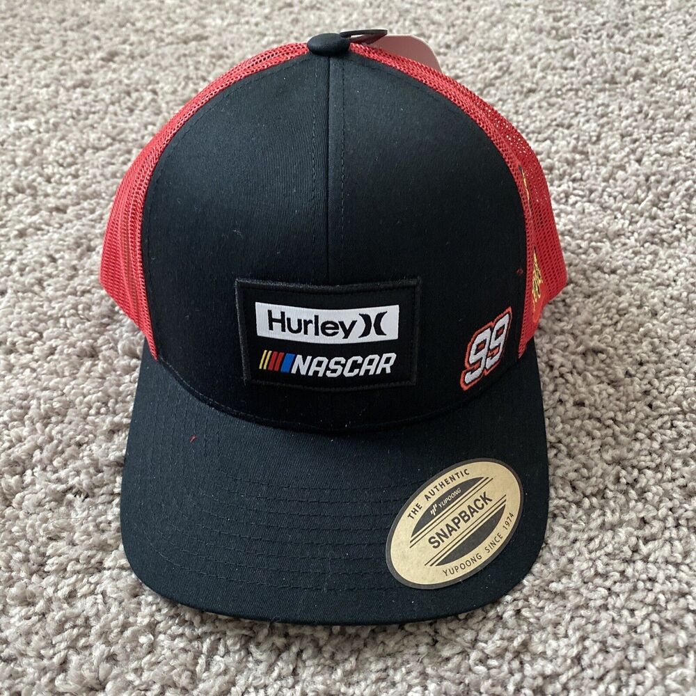 Hurley Nascar Trucker Hat Cap Snapback Black Red Mesh OSFA New 99 Flame Patch